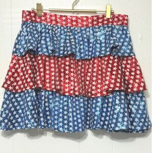 Queen of Sparkles USA Sequin Tiered Ruffle Skort Red White Blue Stars Large